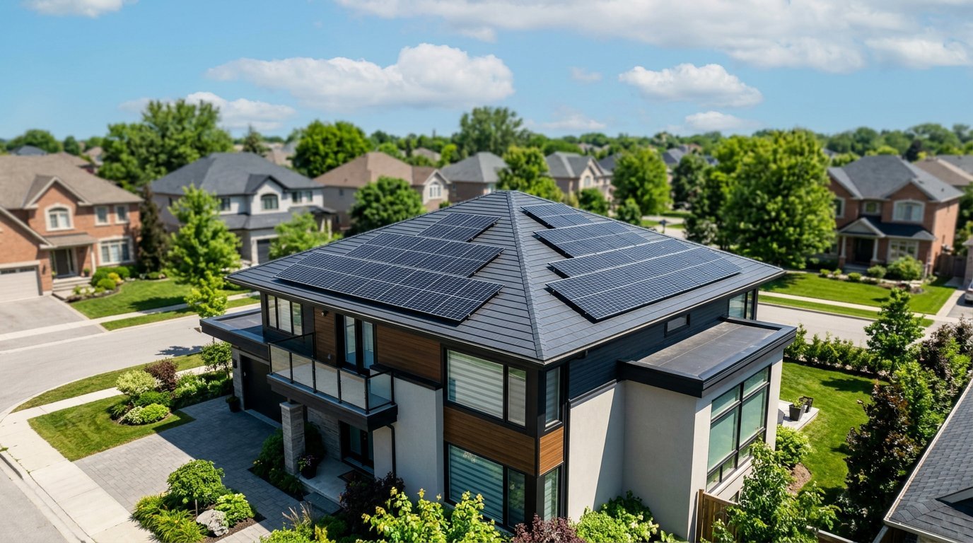 Solar panels on a residential roof