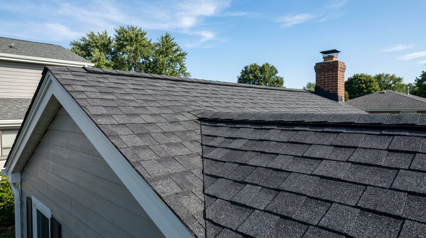 Newly installed shingle roof on a home